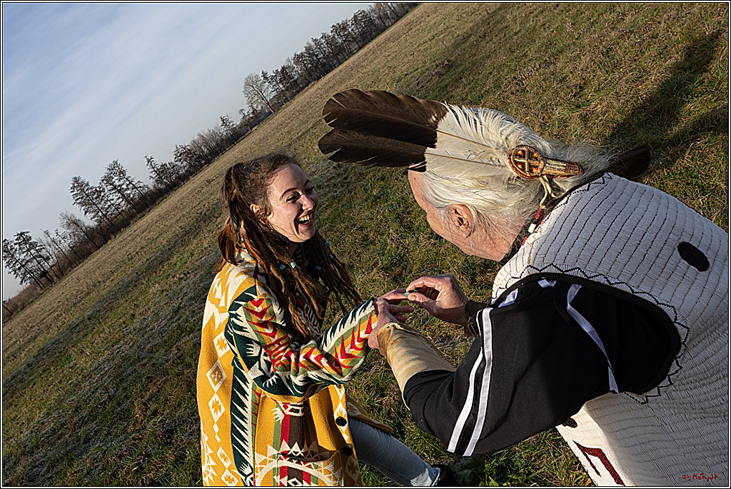 Cheyenne-Halbblut Hunting Wolf in der Falknerei Pierre Schmidt; Gymnich, 09.02.2023